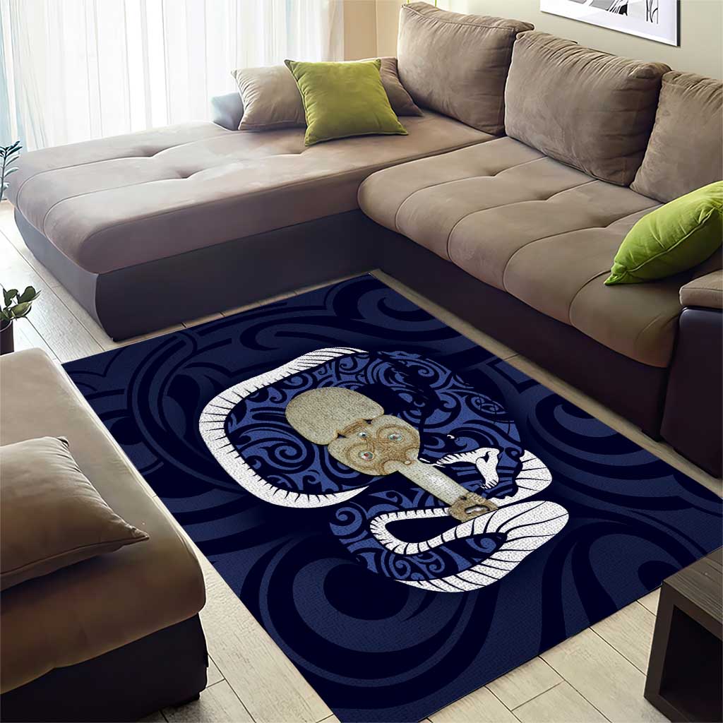 Blue New Zealand Eel Area Rug Aotearoa Maori Tuna With Kotiate Weapon - Vibe Hoodie Shop