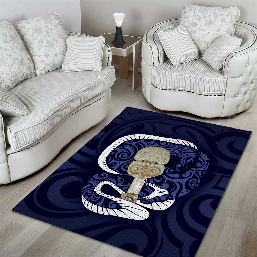 Blue New Zealand Eel Area Rug Aotearoa Maori Tuna With Kotiate Weapon - Vibe Hoodie Shop