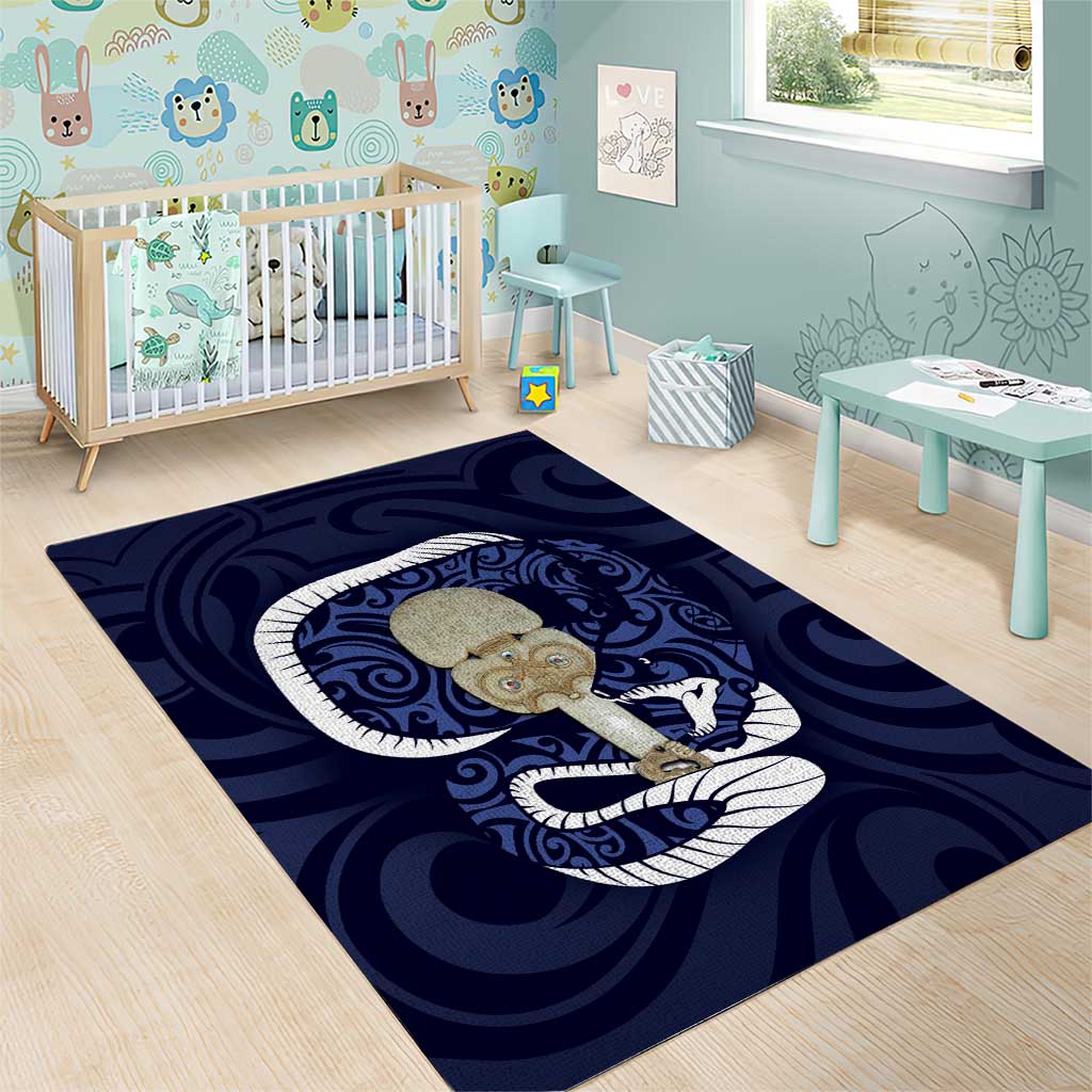 Blue New Zealand Eel Area Rug Aotearoa Maori Tuna With Kotiate Weapon - Vibe Hoodie Shop