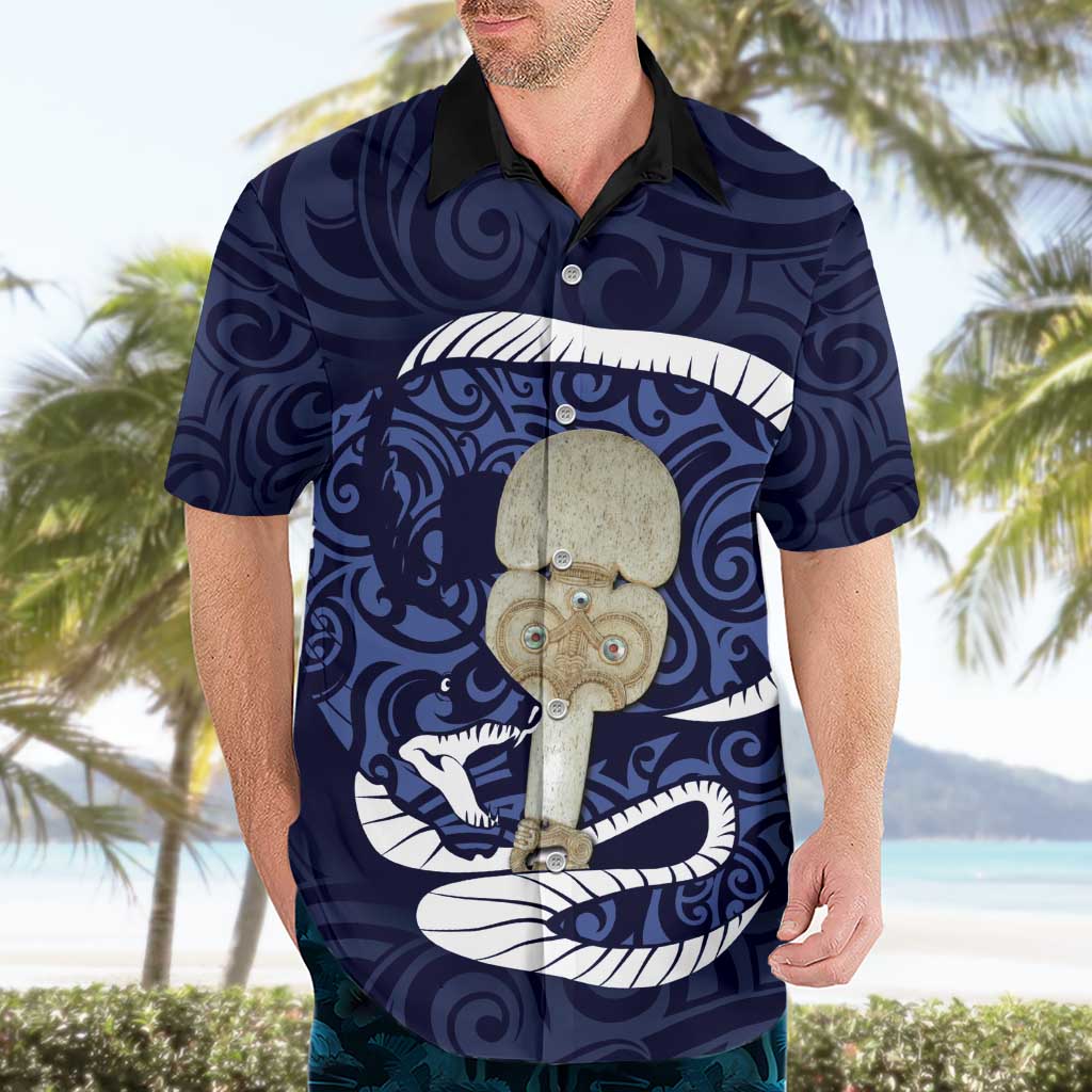 Blue New Zealand Eel Hawaiian Shirt Aotearoa Maori Tuna With Kotiate Weapon - Vibe Hoodie Shop