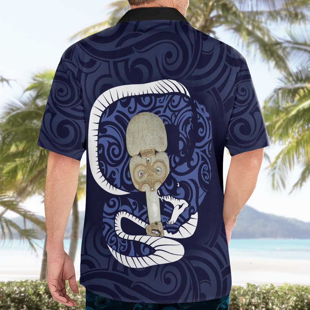 Blue New Zealand Eel Hawaiian Shirt Aotearoa Maori Tuna With Kotiate Weapon - Vibe Hoodie Shop