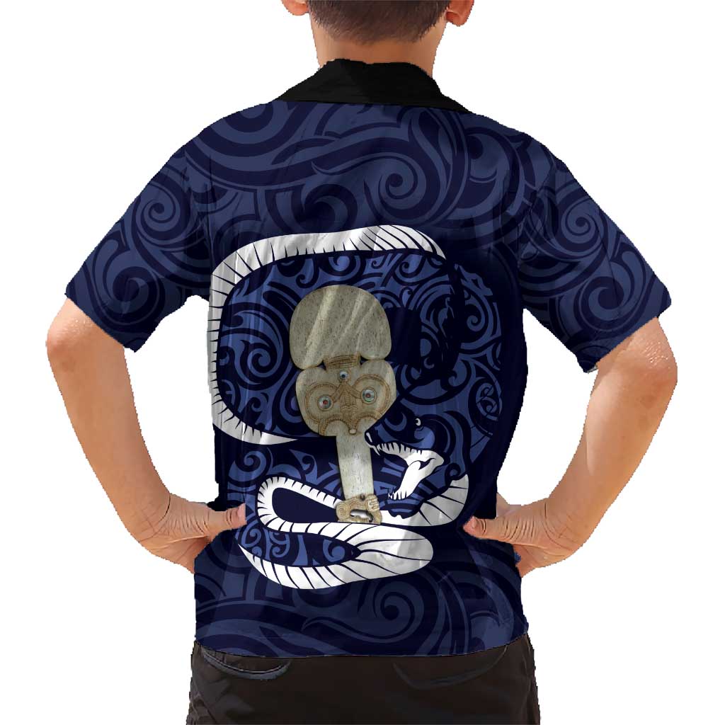 Blue New Zealand Eel Hawaiian Shirt Aotearoa Maori Tuna With Kotiate Weapon - Vibe Hoodie Shop