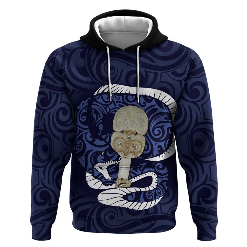 Blue New Zealand Eel Hoodie Aotearoa Maori Tuna With Kotiate Weapon - Vibe Hoodie Shop