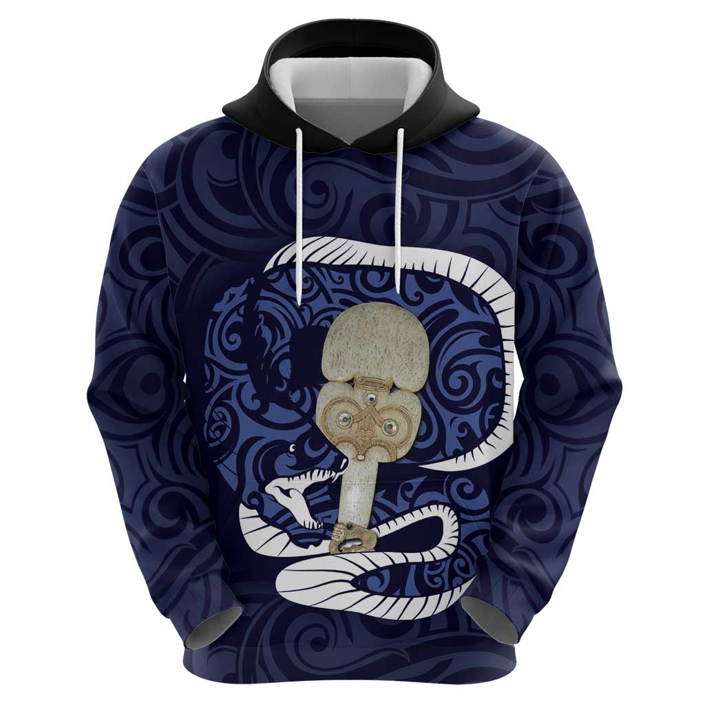 Blue New Zealand Eel Hoodie Aotearoa Maori Tuna With Kotiate Weapon - Vibe Hoodie Shop