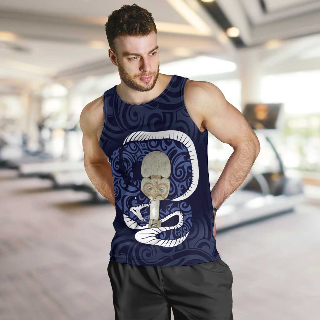 Blue New Zealand Eel Men Tank Top Aotearoa Maori Tuna With Kotiate Weapon - Vibe Hoodie Shop