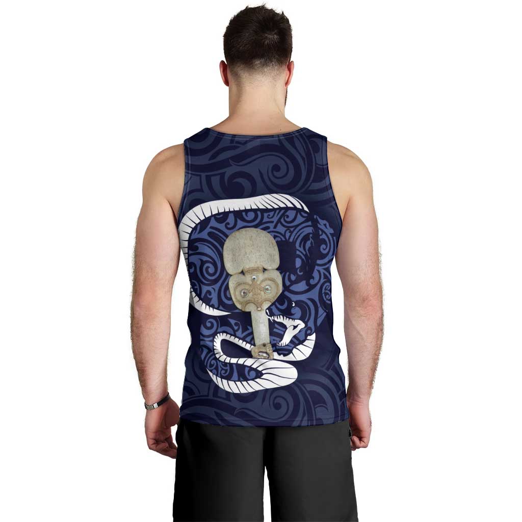 Blue New Zealand Eel Men Tank Top Aotearoa Maori Tuna With Kotiate Weapon - Vibe Hoodie Shop