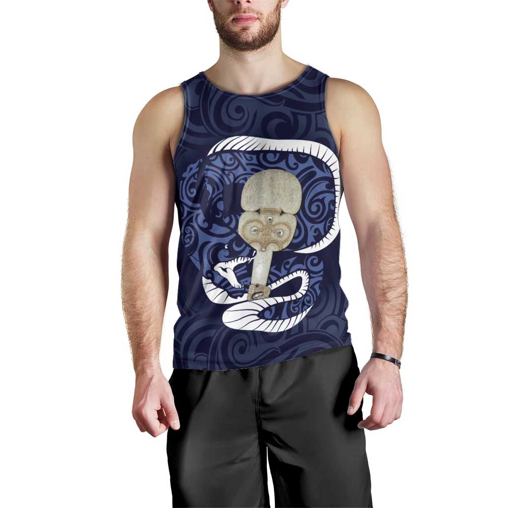 Blue New Zealand Eel Men Tank Top Aotearoa Maori Tuna With Kotiate Weapon - Vibe Hoodie Shop