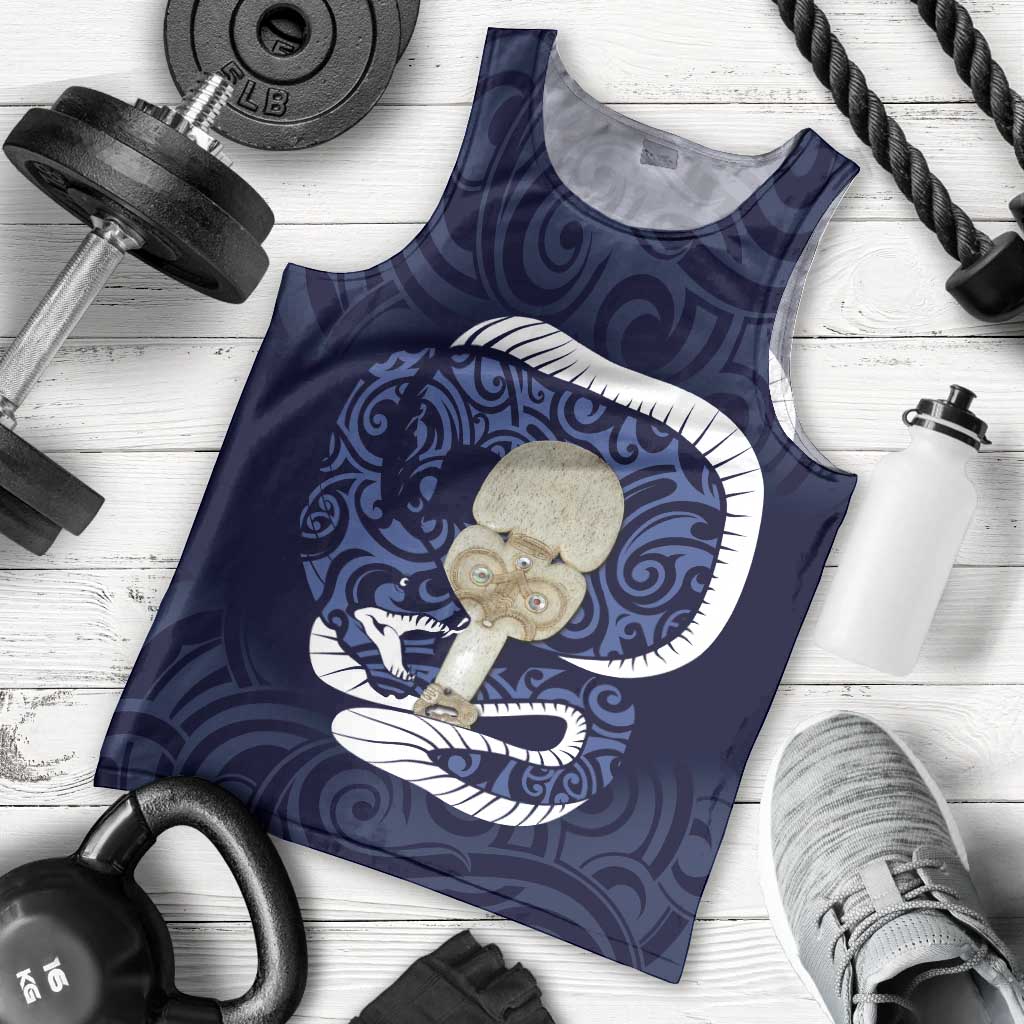 Blue New Zealand Eel Men Tank Top Aotearoa Maori Tuna With Kotiate Weapon - Vibe Hoodie Shop