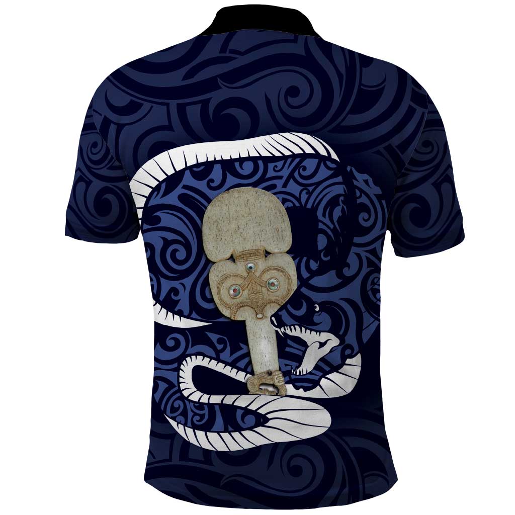 Blue New Zealand Eel Polo Shirt Aotearoa Maori Tuna With Kotiate Weapon - Vibe Hoodie Shop