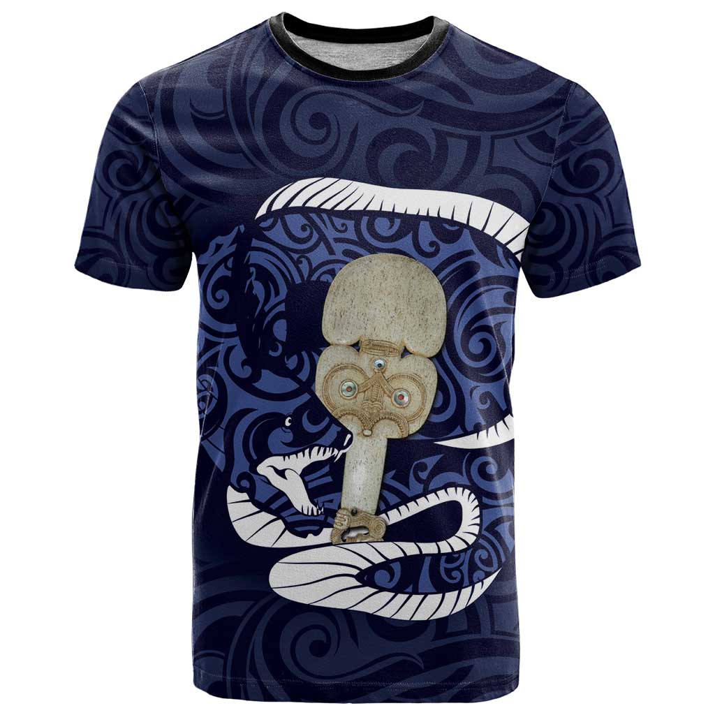 Blue New Zealand Eel T Shirt Aotearoa Maori Tuna With Kotiate Weapon - Vibe Hoodie Shop