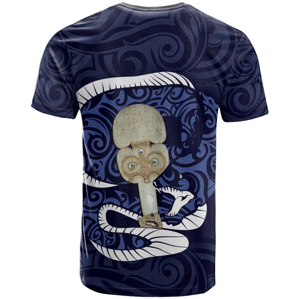 Blue New Zealand Eel T Shirt Aotearoa Maori Tuna With Kotiate Weapon - Vibe Hoodie Shop