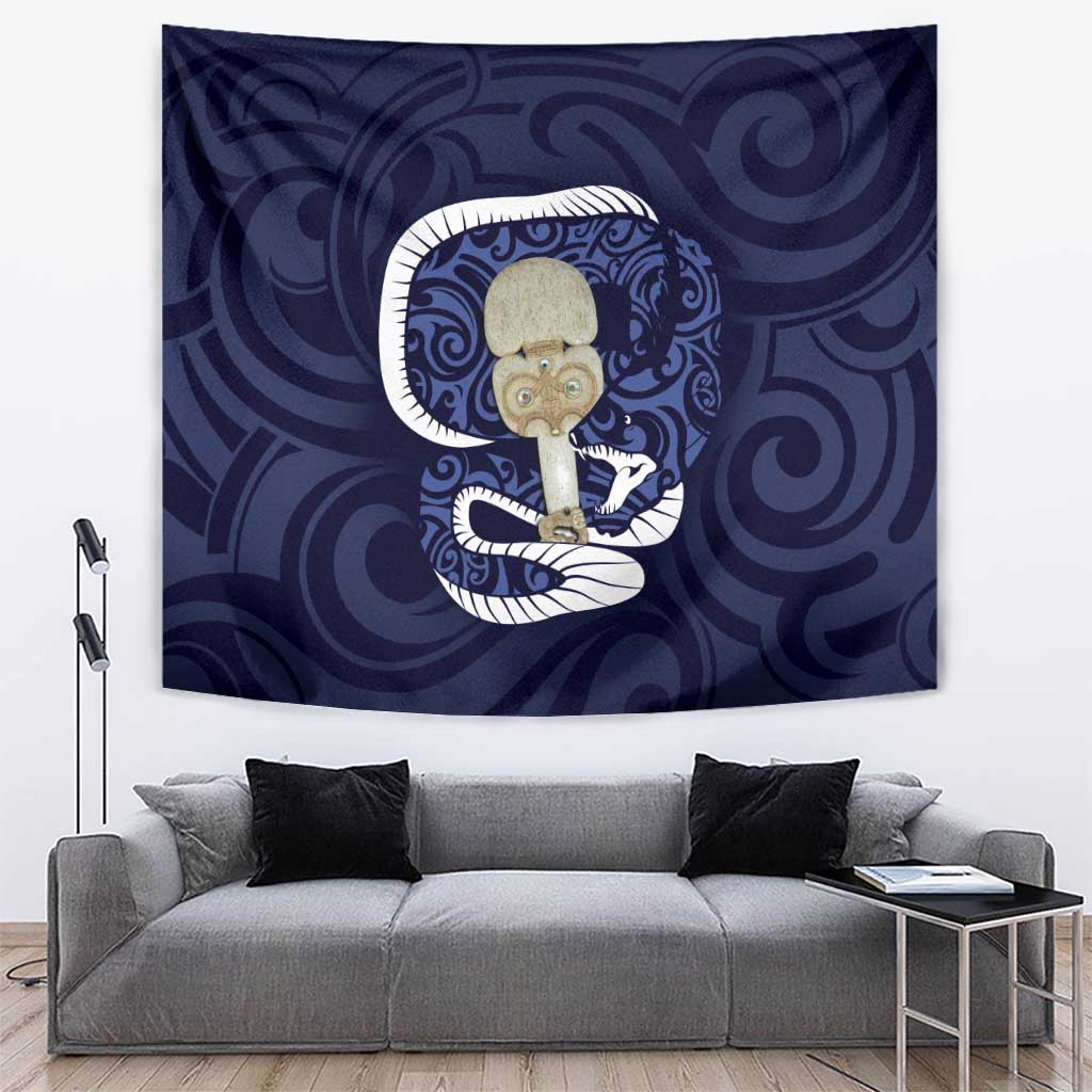 Blue New Zealand Eel Tapestry Aotearoa Maori Tuna With Kotiate Weapon - Vibe Hoodie Shop