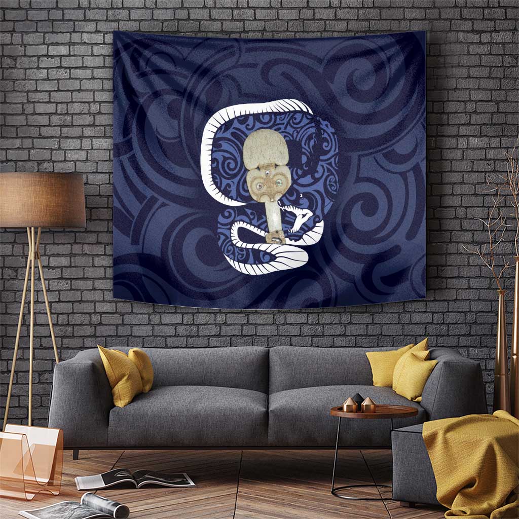 Blue New Zealand Eel Tapestry Aotearoa Maori Tuna With Kotiate Weapon - Vibe Hoodie Shop