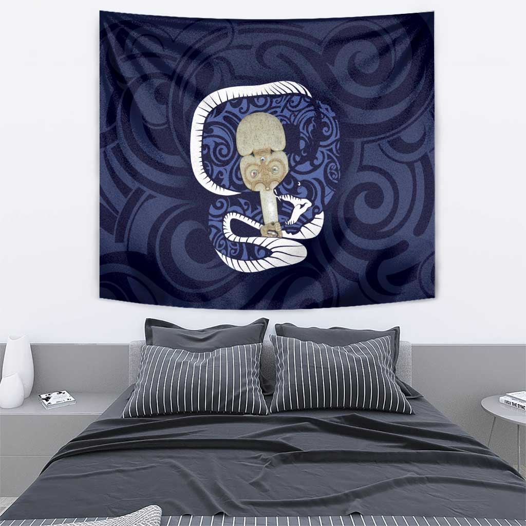 Blue New Zealand Eel Tapestry Aotearoa Maori Tuna With Kotiate Weapon - Vibe Hoodie Shop