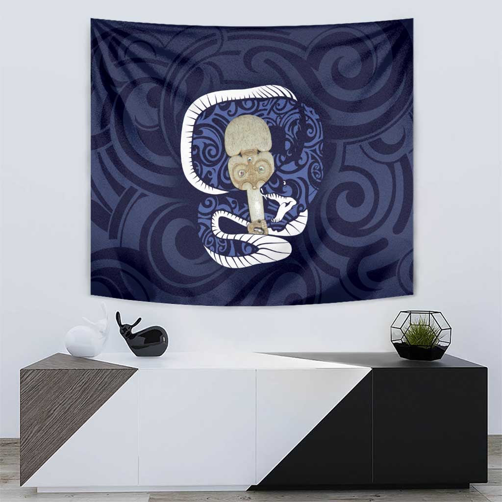 Blue New Zealand Eel Tapestry Aotearoa Maori Tuna With Kotiate Weapon - Vibe Hoodie Shop