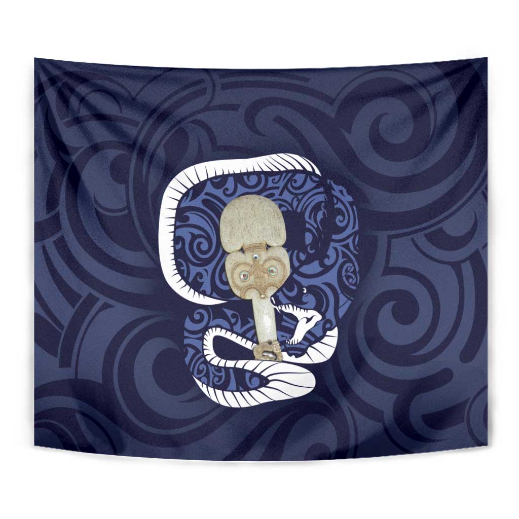 Blue New Zealand Eel Tapestry Aotearoa Maori Tuna With Kotiate Weapon - Vibe Hoodie Shop