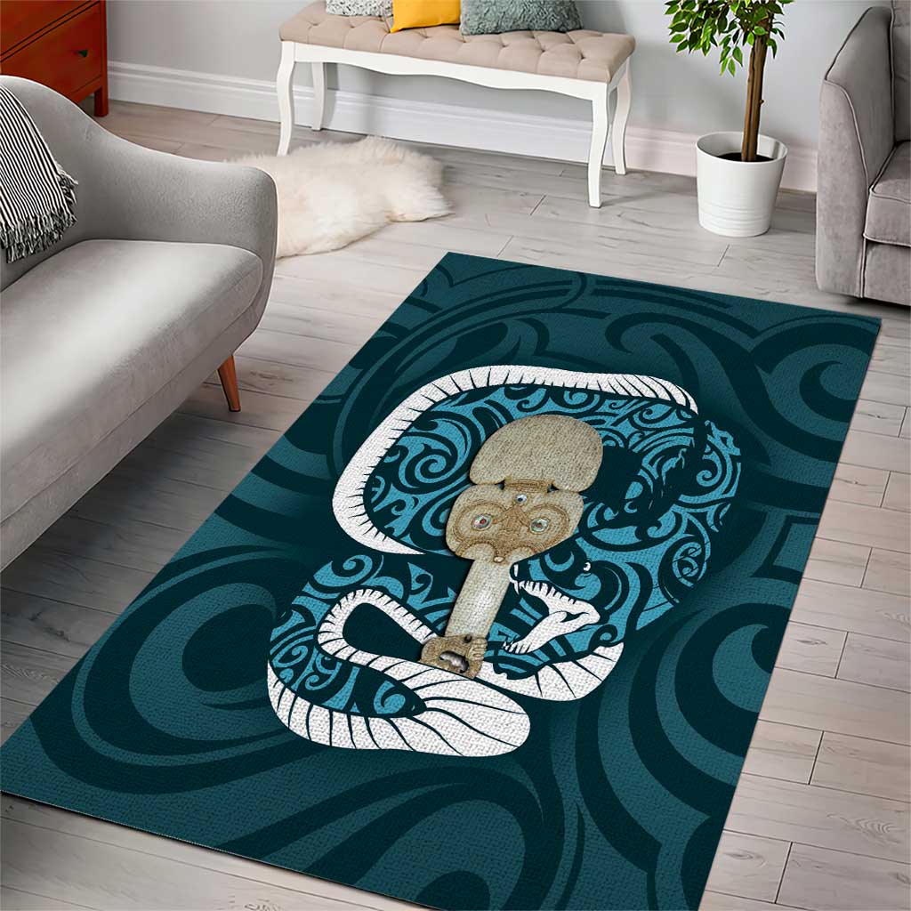 Turquoise New Zealand Eel Area Rug Aotearoa Maori Tuna With Kotiate Weapon - Vibe Hoodie Shop