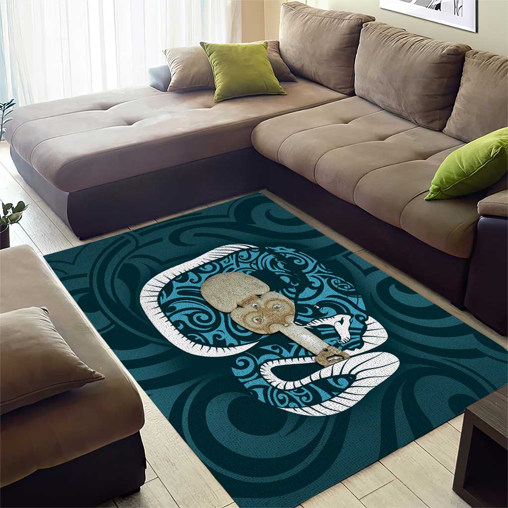 Turquoise New Zealand Eel Area Rug Aotearoa Maori Tuna With Kotiate Weapon - Vibe Hoodie Shop