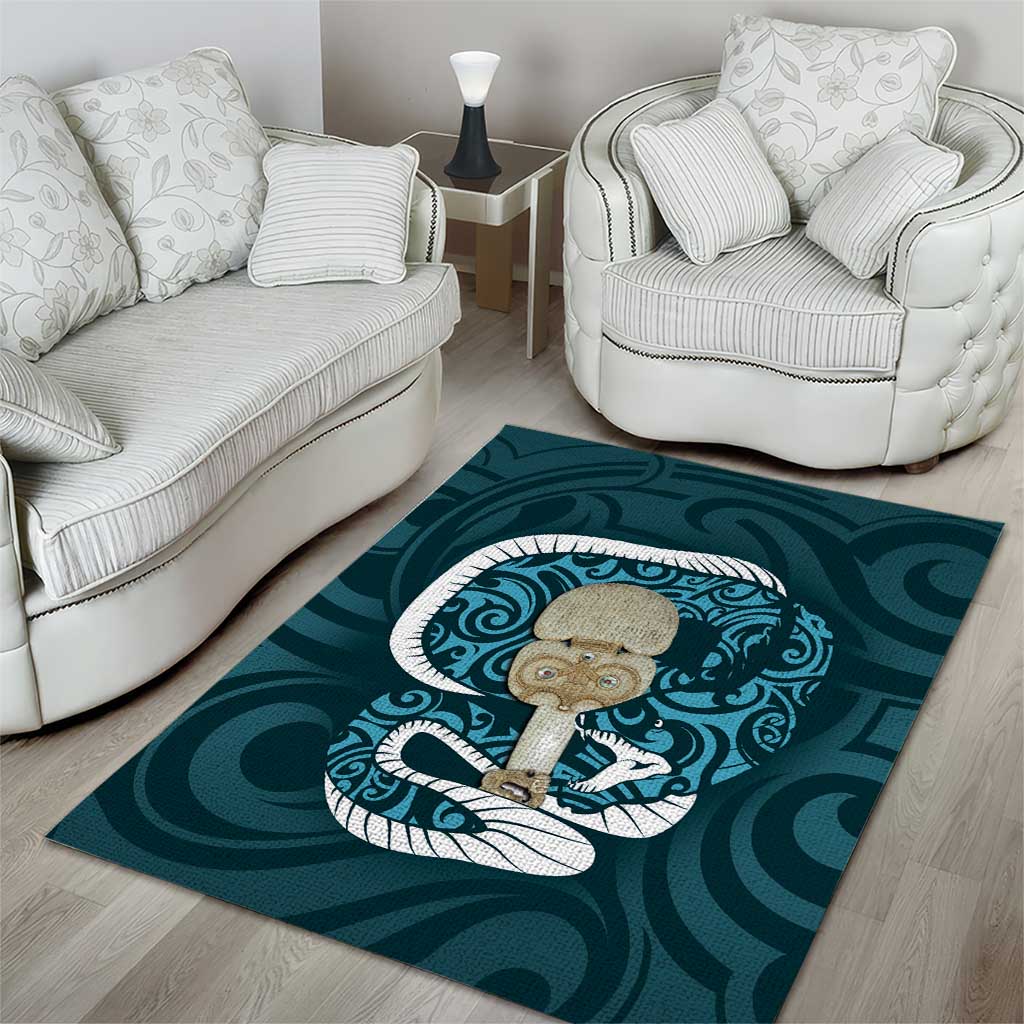 Turquoise New Zealand Eel Area Rug Aotearoa Maori Tuna With Kotiate Weapon - Vibe Hoodie Shop