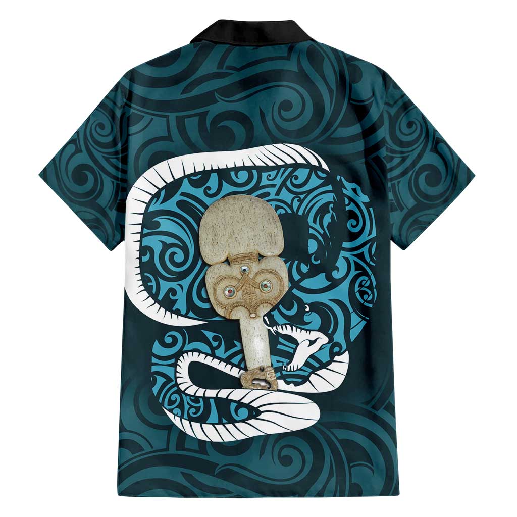 Turquoise New Zealand Eel Hawaiian Shirt Aotearoa Maori Tuna With Kotiate Weapon - Vibe Hoodie Shop