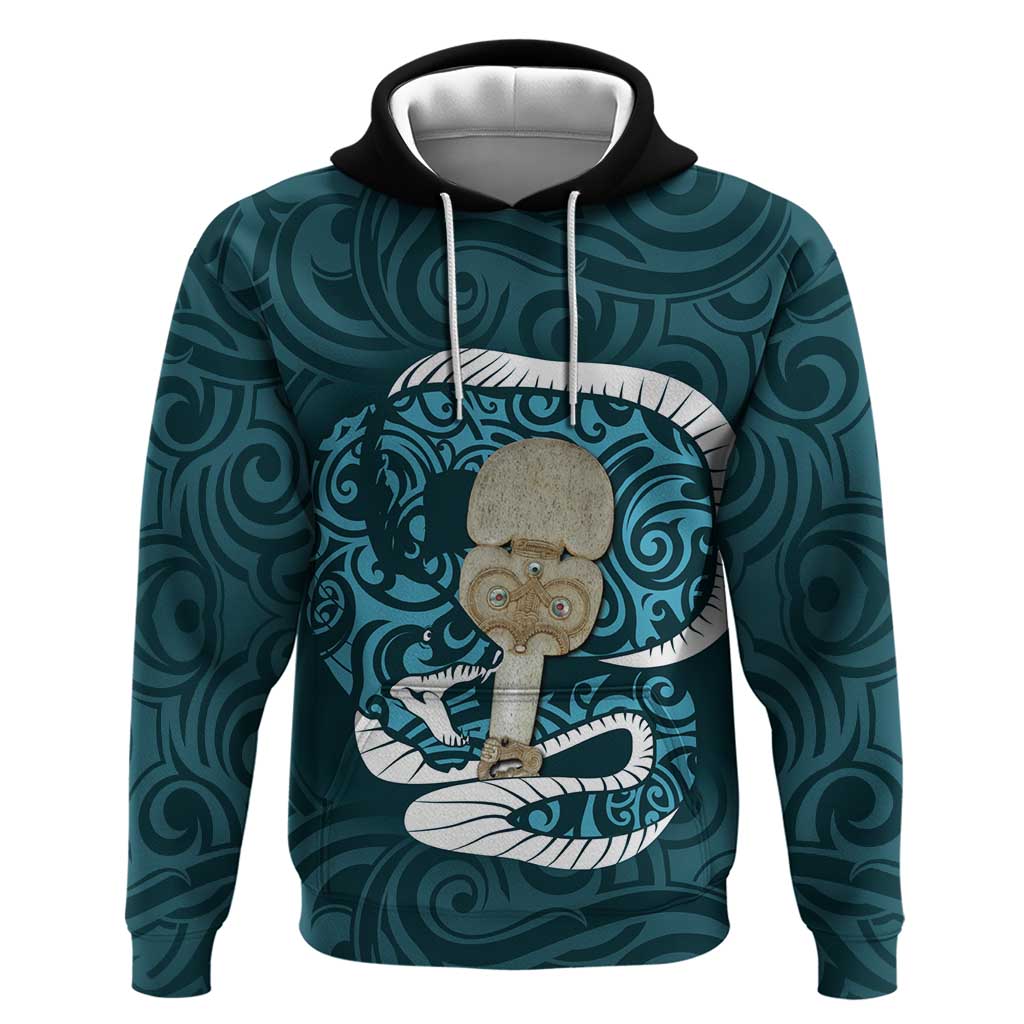 Turquoise New Zealand Eel Hoodie Aotearoa Maori Tuna With Kotiate Weapon - Vibe Hoodie Shop