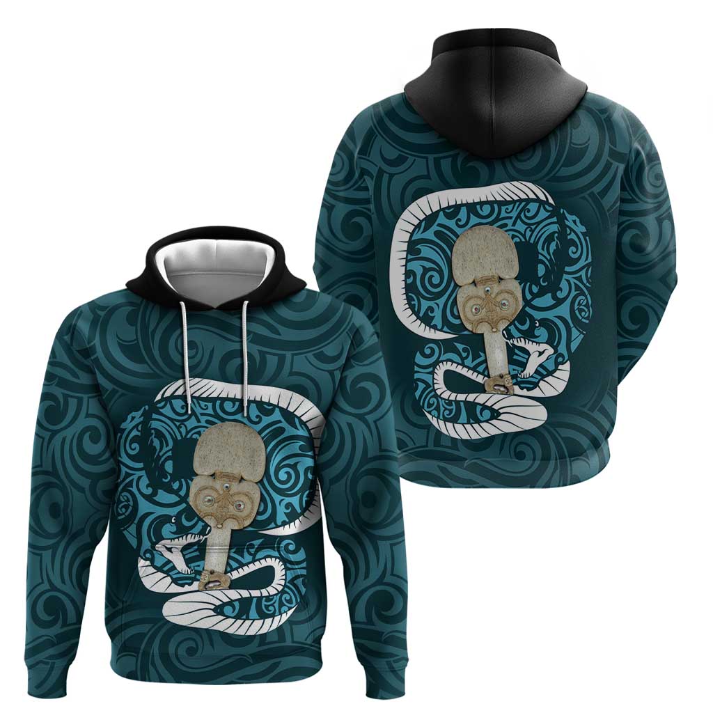 Turquoise New Zealand Eel Hoodie Aotearoa Maori Tuna With Kotiate Weapon - Vibe Hoodie Shop