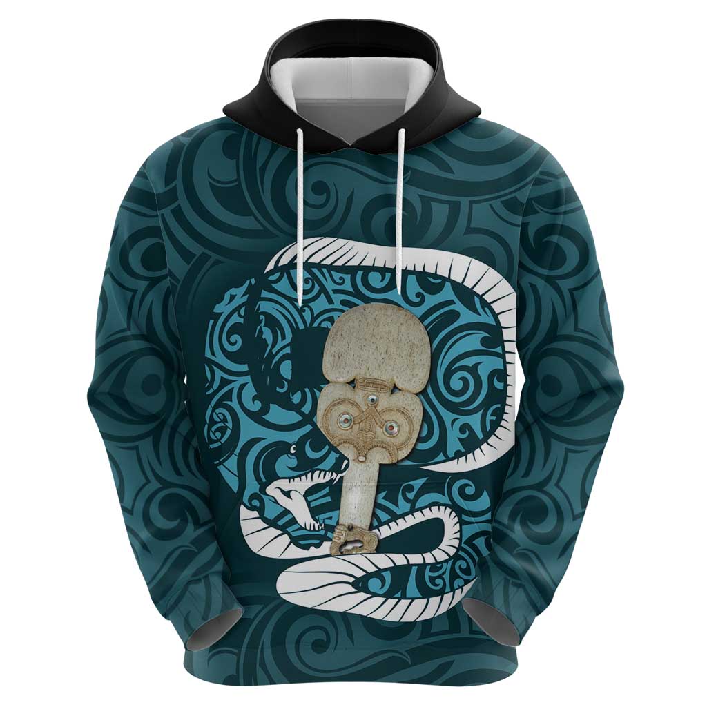 Turquoise New Zealand Eel Hoodie Aotearoa Maori Tuna With Kotiate Weapon - Vibe Hoodie Shop