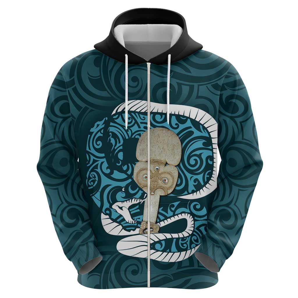 Turquoise New Zealand Eel Hoodie Aotearoa Maori Tuna With Kotiate Weapon - Vibe Hoodie Shop