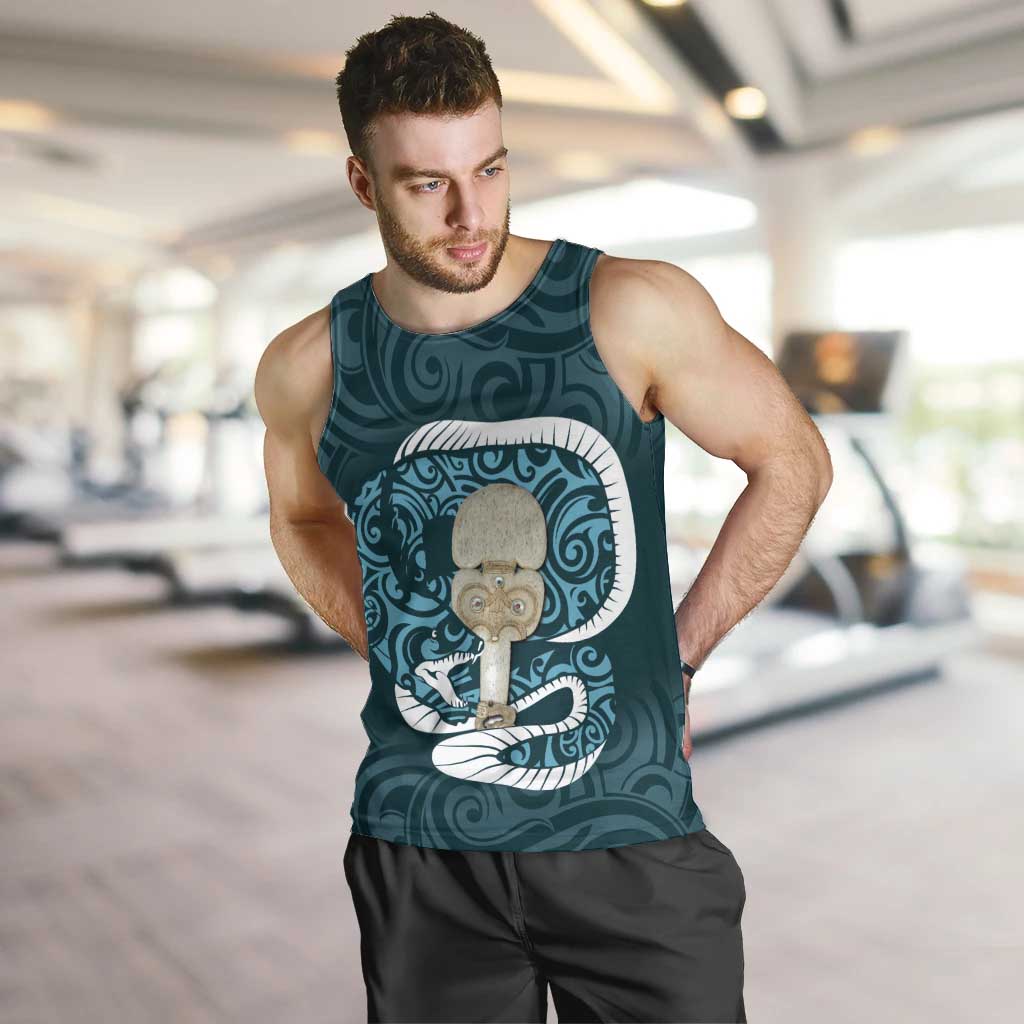 Turquoise New Zealand Eel Men Tank Top Aotearoa Maori Tuna With Kotiate Weapon - Vibe Hoodie Shop
