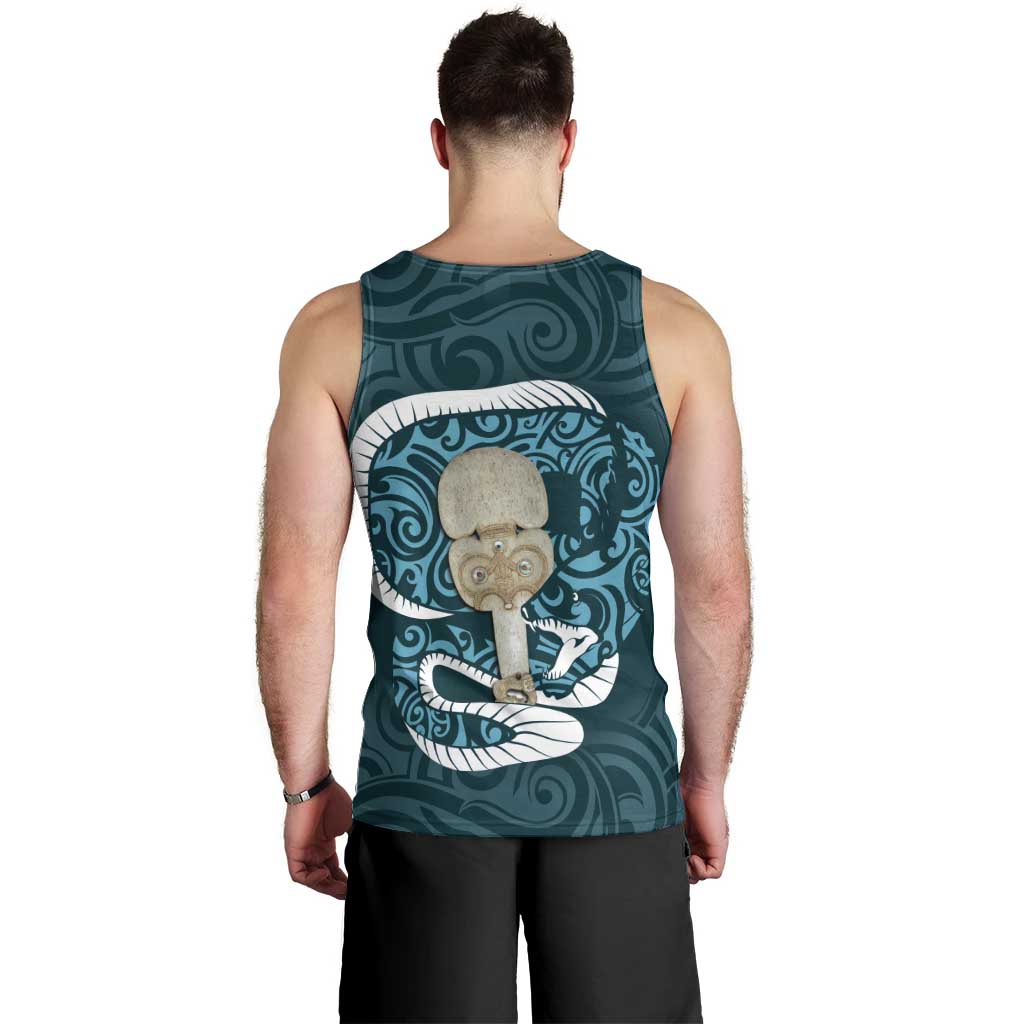 Turquoise New Zealand Eel Men Tank Top Aotearoa Maori Tuna With Kotiate Weapon - Vibe Hoodie Shop