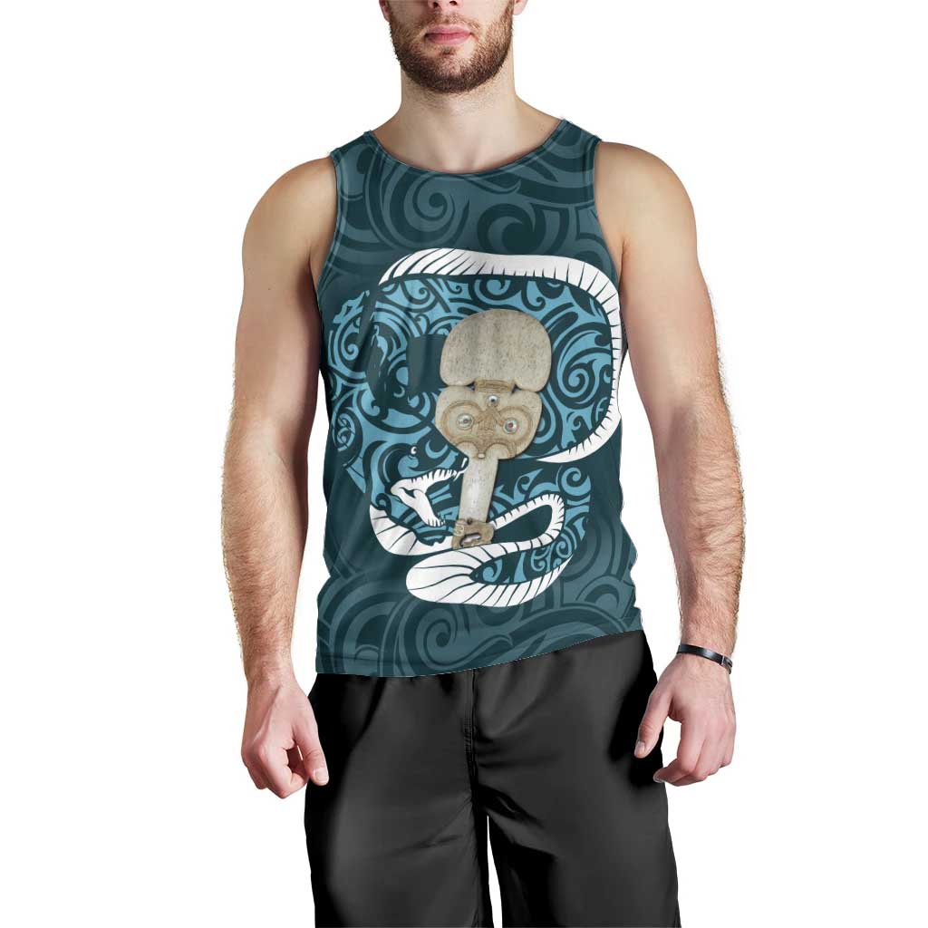 Turquoise New Zealand Eel Men Tank Top Aotearoa Maori Tuna With Kotiate Weapon - Vibe Hoodie Shop
