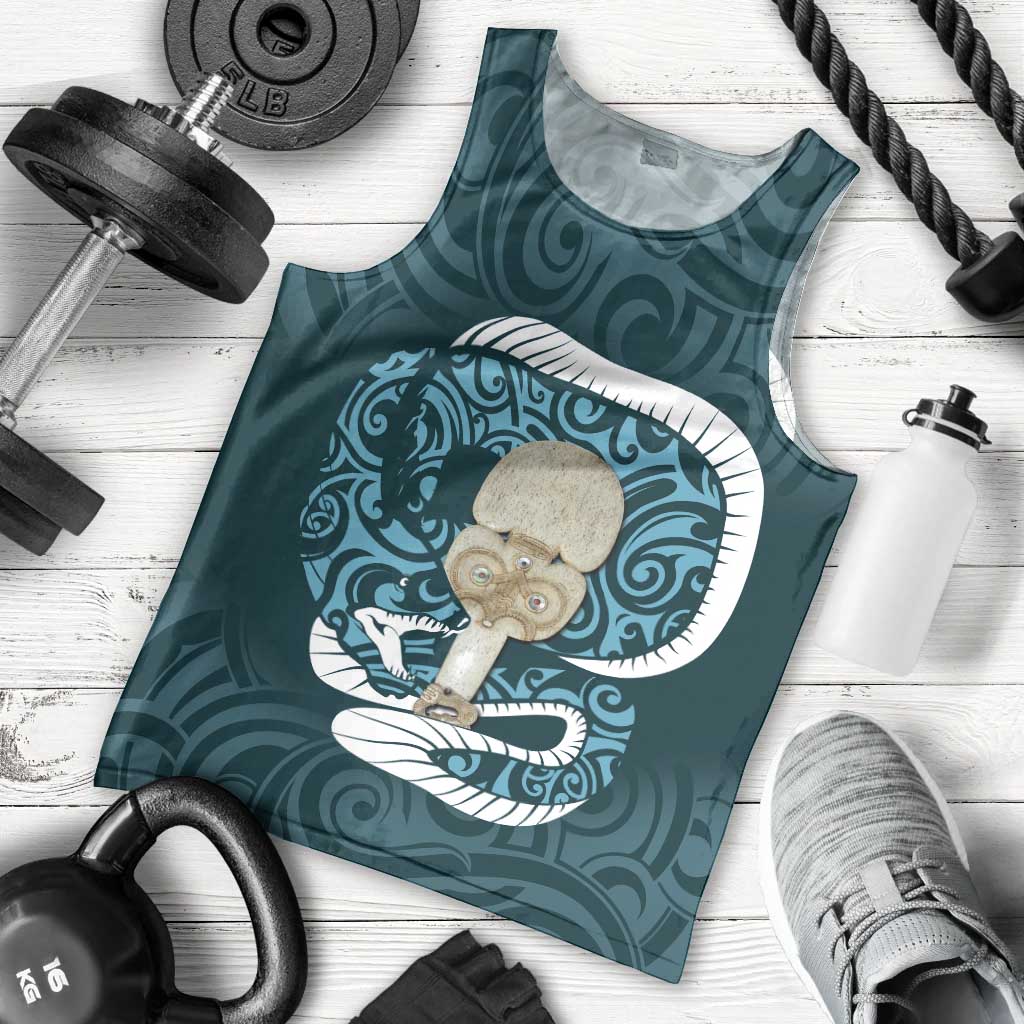 Turquoise New Zealand Eel Men Tank Top Aotearoa Maori Tuna With Kotiate Weapon - Vibe Hoodie Shop
