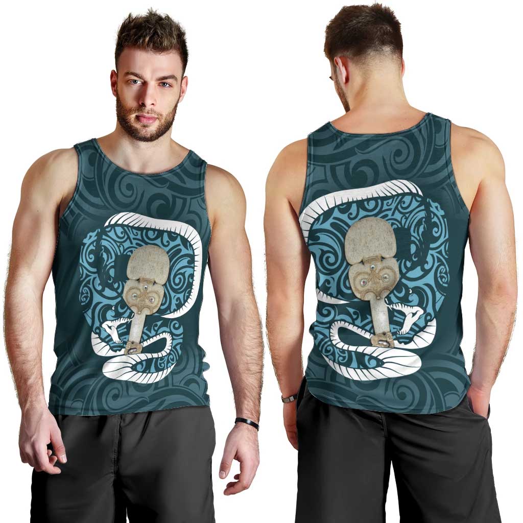 Turquoise New Zealand Eel Men Tank Top Aotearoa Maori Tuna With Kotiate Weapon - Vibe Hoodie Shop