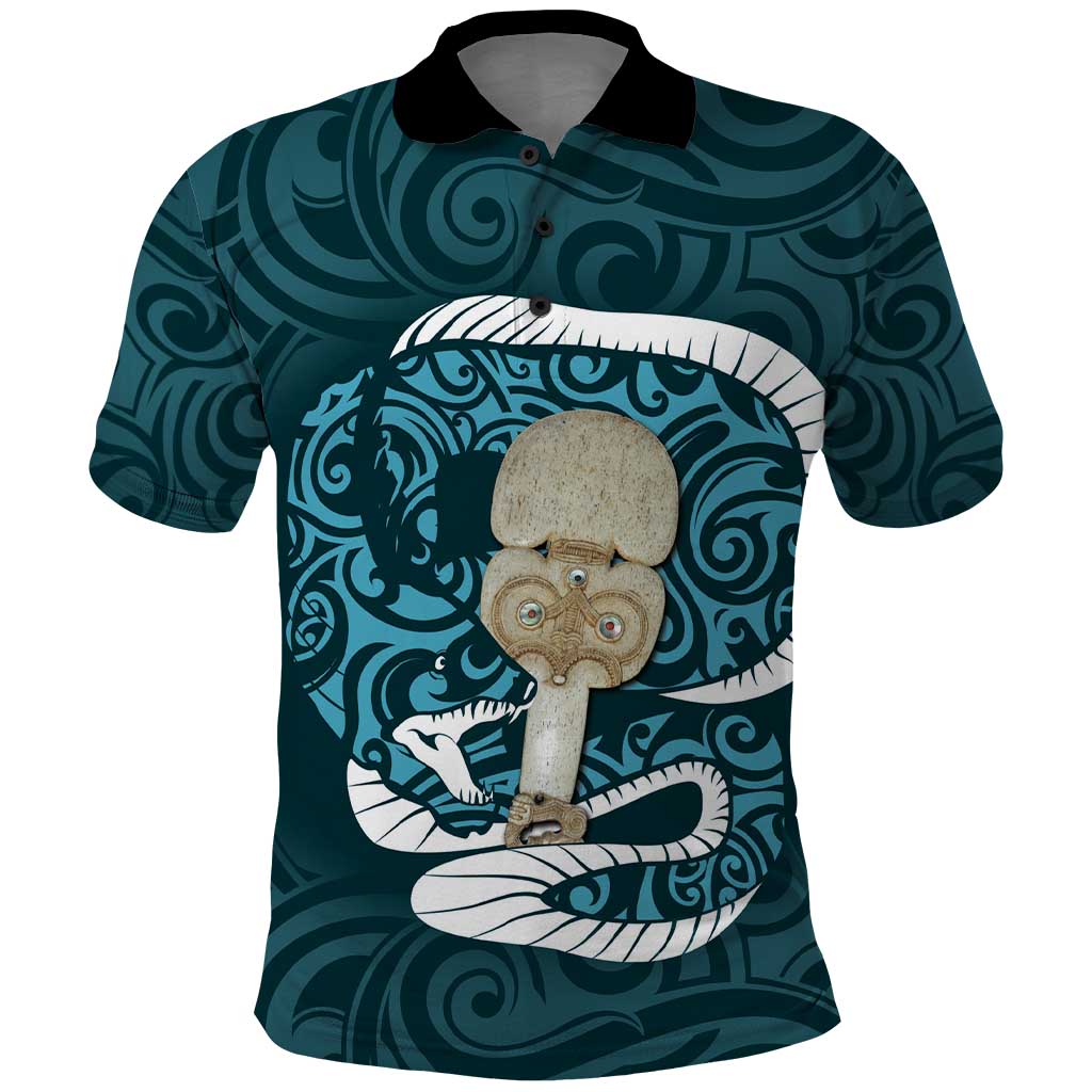 Turquoise New Zealand Eel Polo Shirt Aotearoa Maori Tuna With Kotiate Weapon - Vibe Hoodie Shop