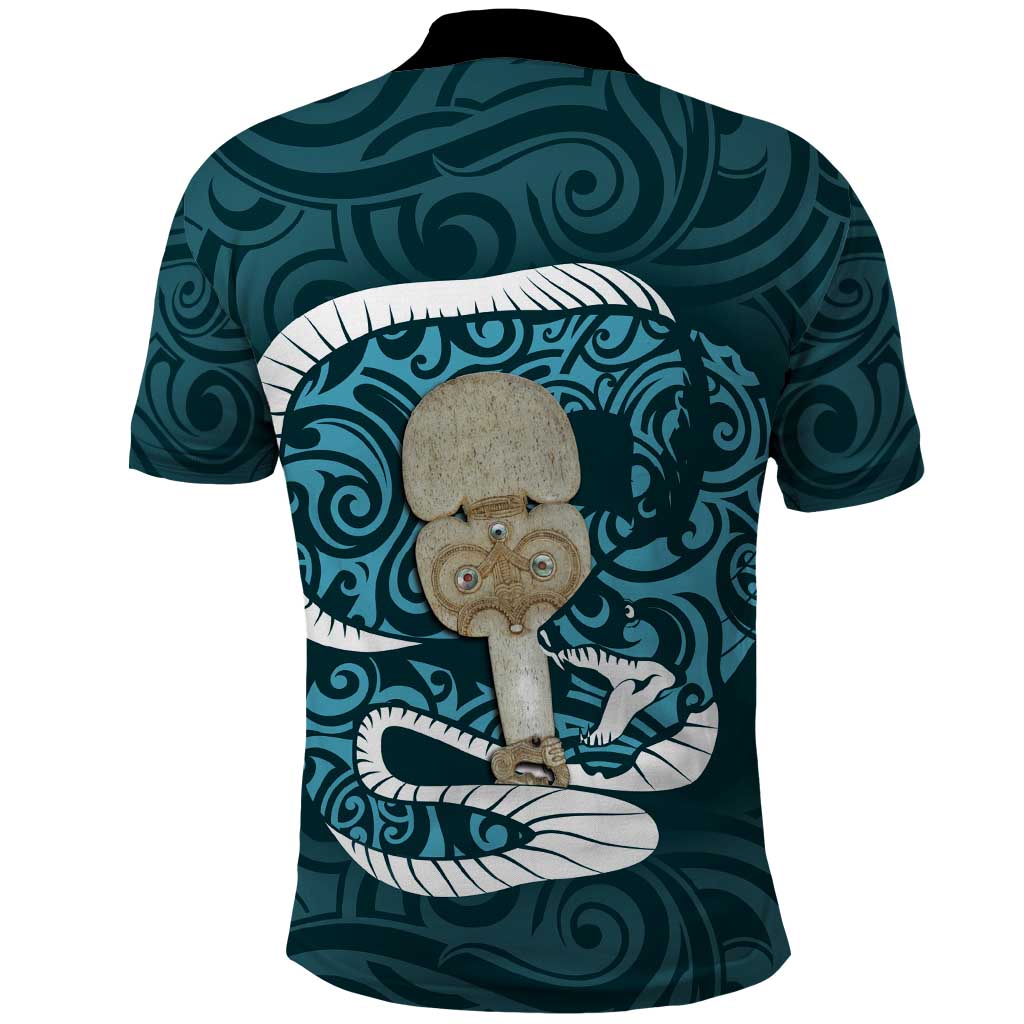 Turquoise New Zealand Eel Polo Shirt Aotearoa Maori Tuna With Kotiate Weapon - Vibe Hoodie Shop