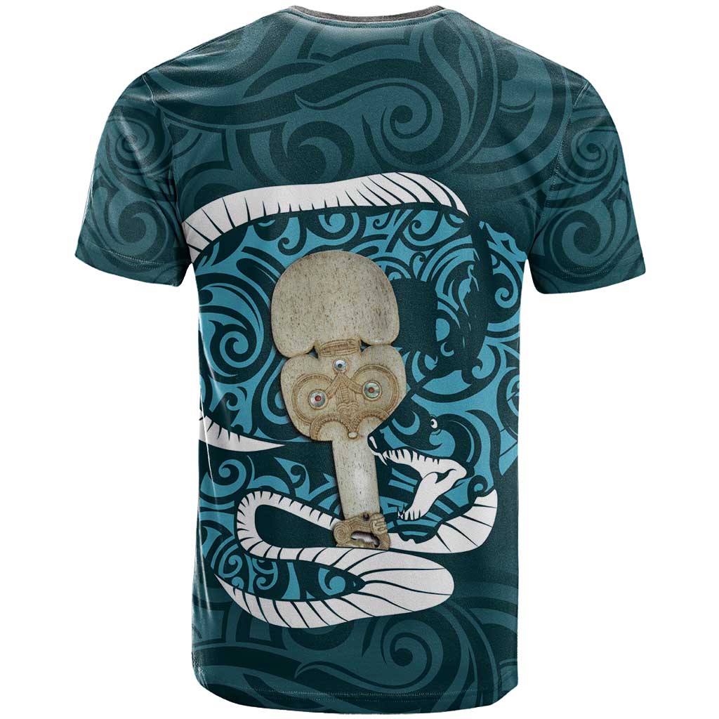 Turquoise New Zealand Eel T Shirt Aotearoa Maori Tuna With Kotiate Weapon - Vibe Hoodie Shop