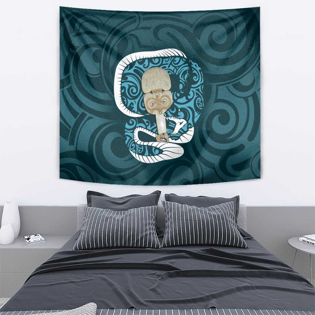 Turquoise New Zealand Eel Tapestry Aotearoa Maori Tuna With Kotiate Weapon - Vibe Hoodie Shop