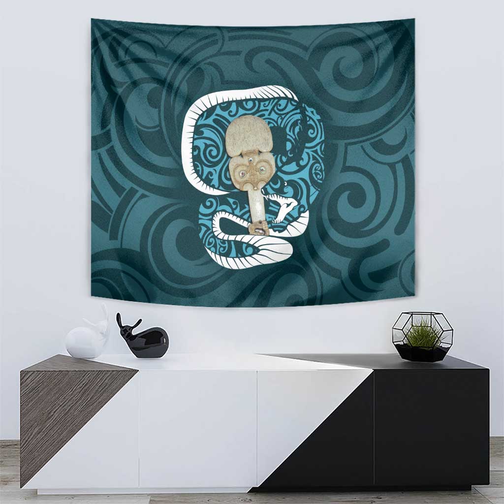 Turquoise New Zealand Eel Tapestry Aotearoa Maori Tuna With Kotiate Weapon - Vibe Hoodie Shop