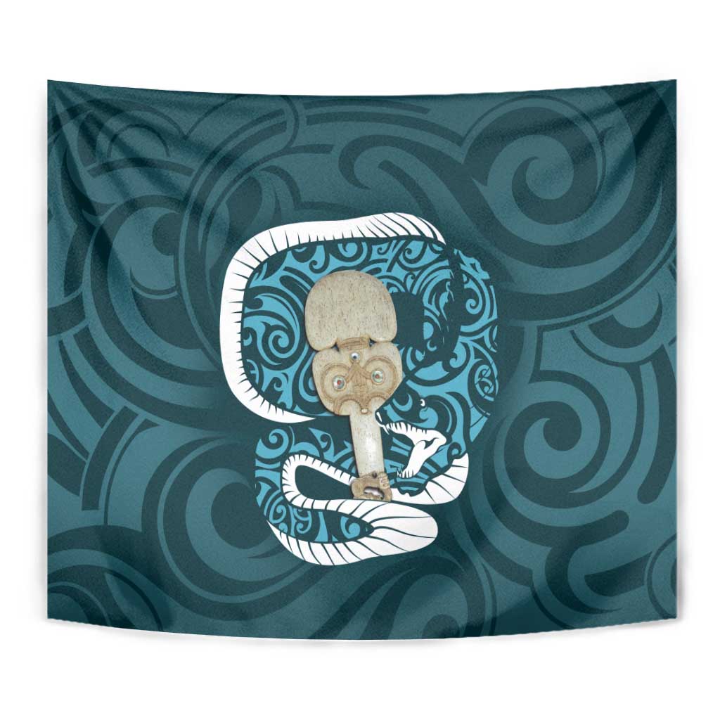 Turquoise New Zealand Eel Tapestry Aotearoa Maori Tuna With Kotiate Weapon - Vibe Hoodie Shop