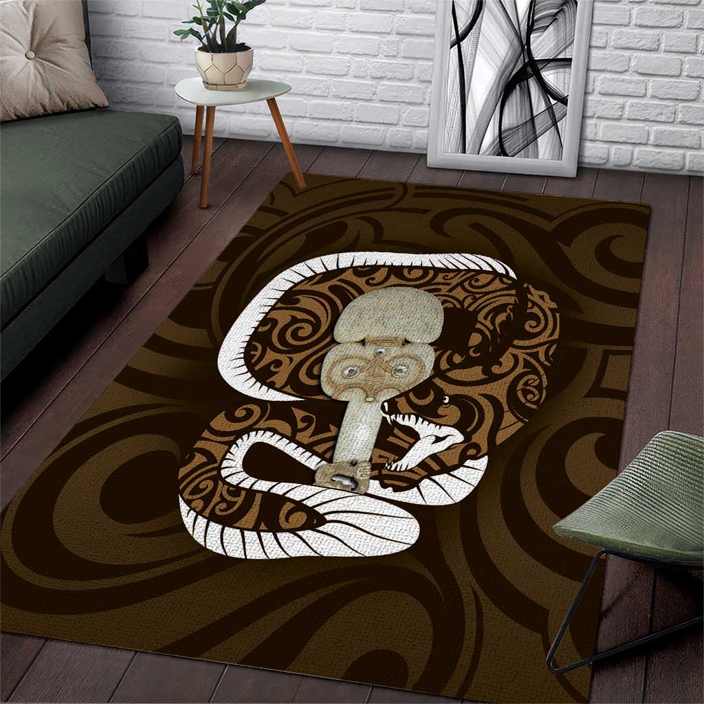 Gold New Zealand Eel Area Rug Aotearoa Maori Tuna With Kotiate Weapon - Vibe Hoodie Shop