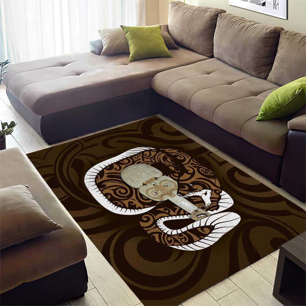 Gold New Zealand Eel Area Rug Aotearoa Maori Tuna With Kotiate Weapon - Vibe Hoodie Shop