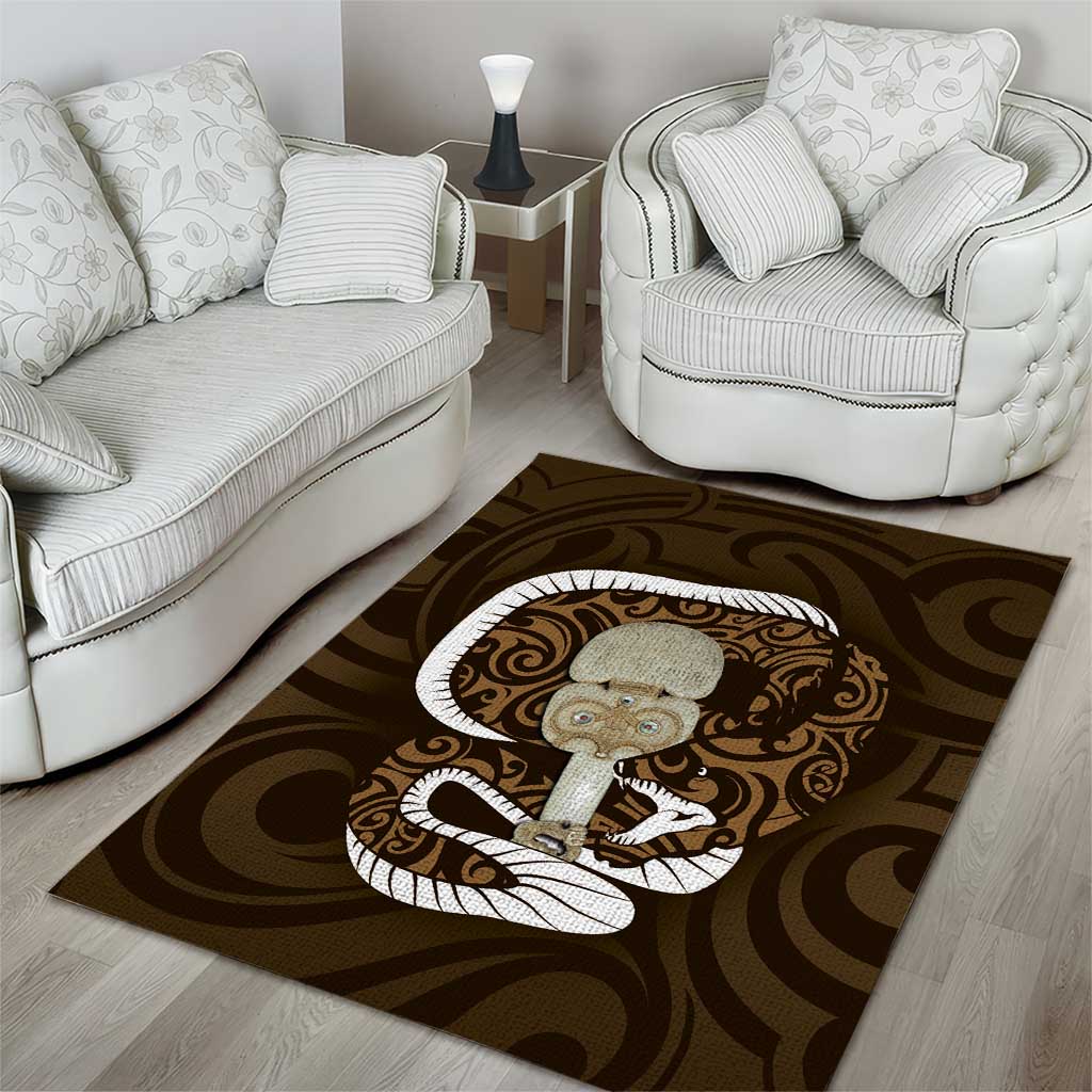 Gold New Zealand Eel Area Rug Aotearoa Maori Tuna With Kotiate Weapon - Vibe Hoodie Shop