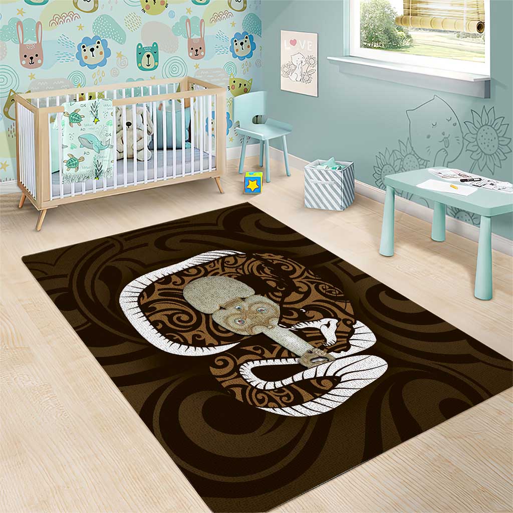 Gold New Zealand Eel Area Rug Aotearoa Maori Tuna With Kotiate Weapon - Vibe Hoodie Shop