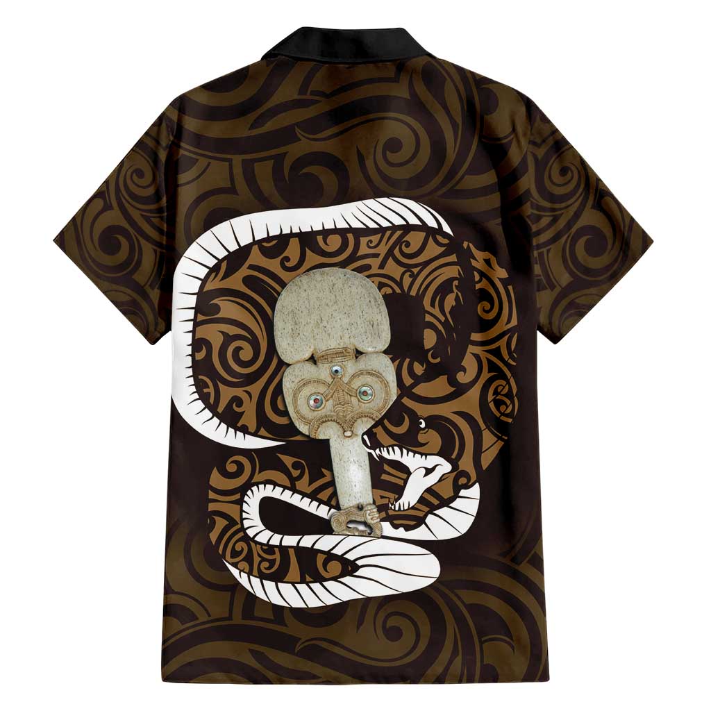 Gold New Zealand Eel Hawaiian Shirt Aotearoa Maori Tuna With Kotiate Weapon - Vibe Hoodie Shop