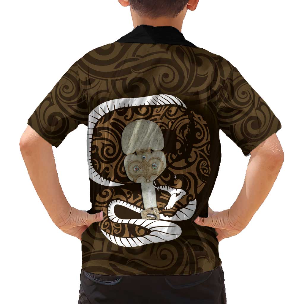 Gold New Zealand Eel Hawaiian Shirt Aotearoa Maori Tuna With Kotiate Weapon - Vibe Hoodie Shop