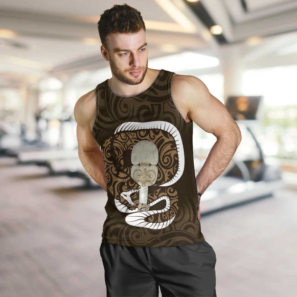 Gold New Zealand Eel Men Tank Top Aotearoa Maori Tuna With Kotiate Weapon - Vibe Hoodie Shop