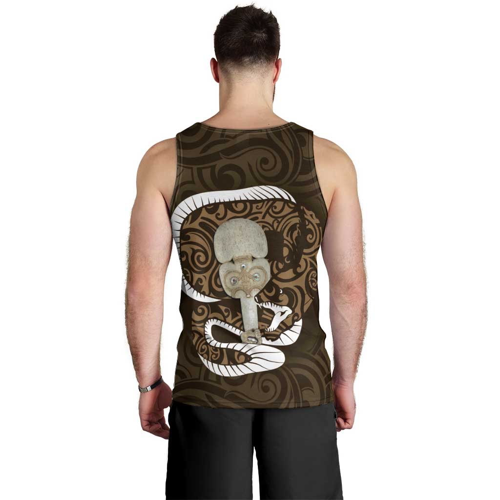 Gold New Zealand Eel Men Tank Top Aotearoa Maori Tuna With Kotiate Weapon - Vibe Hoodie Shop