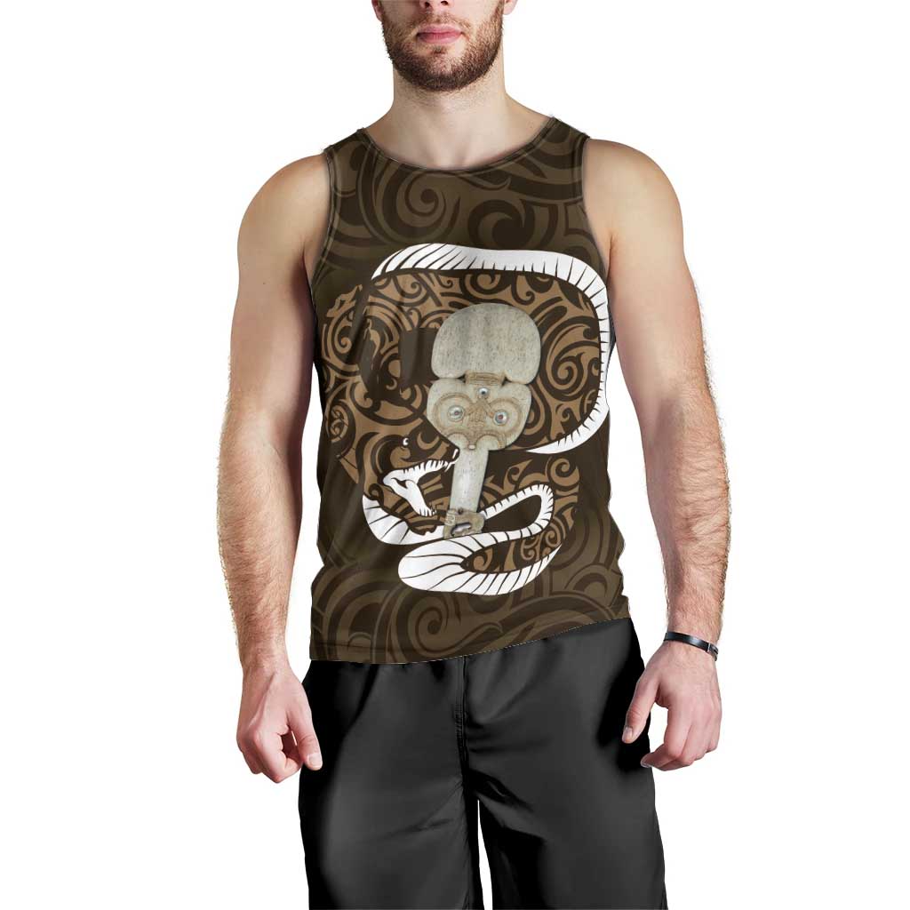 Gold New Zealand Eel Men Tank Top Aotearoa Maori Tuna With Kotiate Weapon - Vibe Hoodie Shop