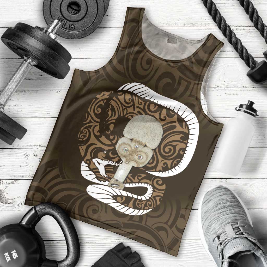Gold New Zealand Eel Men Tank Top Aotearoa Maori Tuna With Kotiate Weapon - Vibe Hoodie Shop