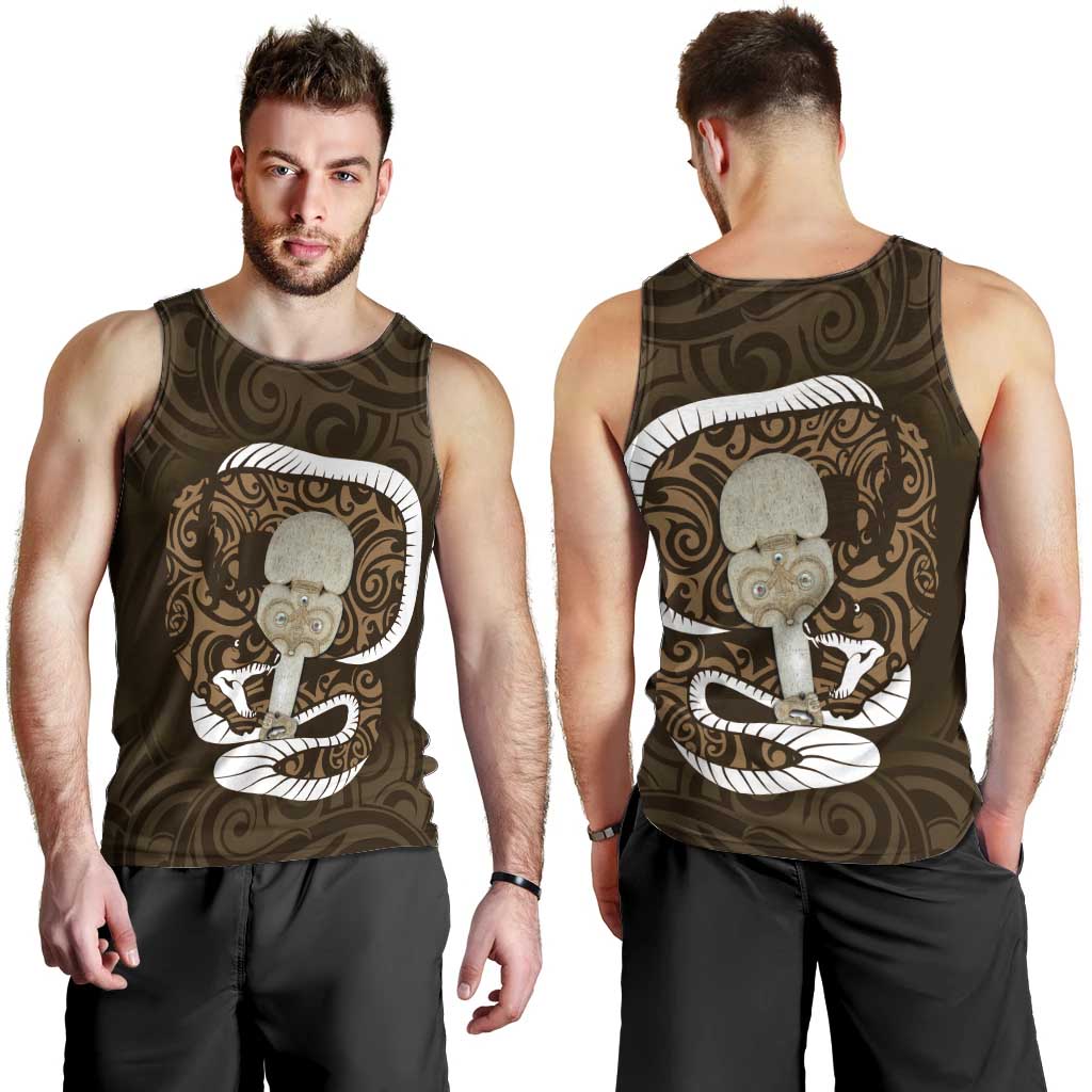 Gold New Zealand Eel Men Tank Top Aotearoa Maori Tuna With Kotiate Weapon - Vibe Hoodie Shop